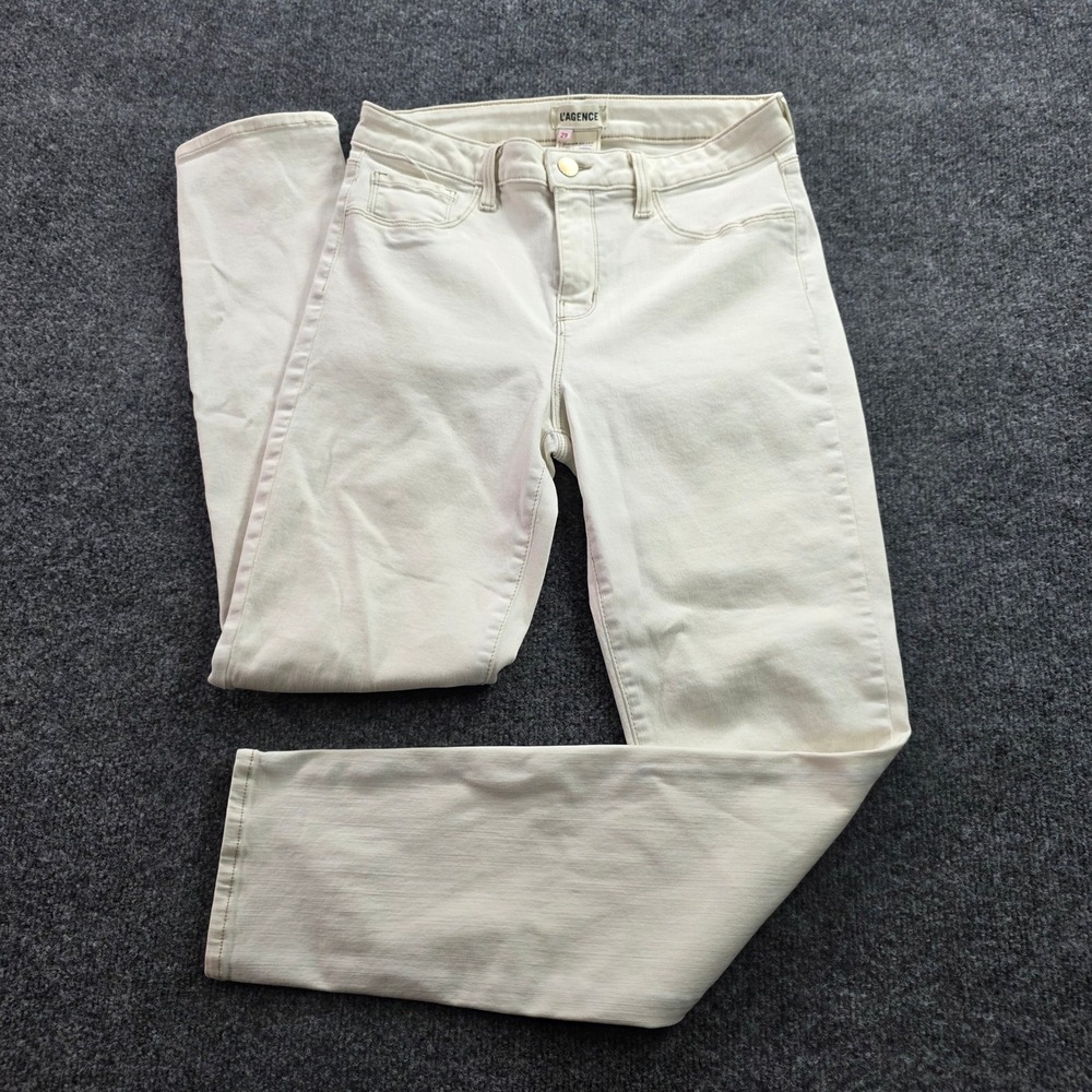 L'AGENCE Tilly Jeans Mid Rise Slim Straight 29 Macadamia Cream Off White USA Mad